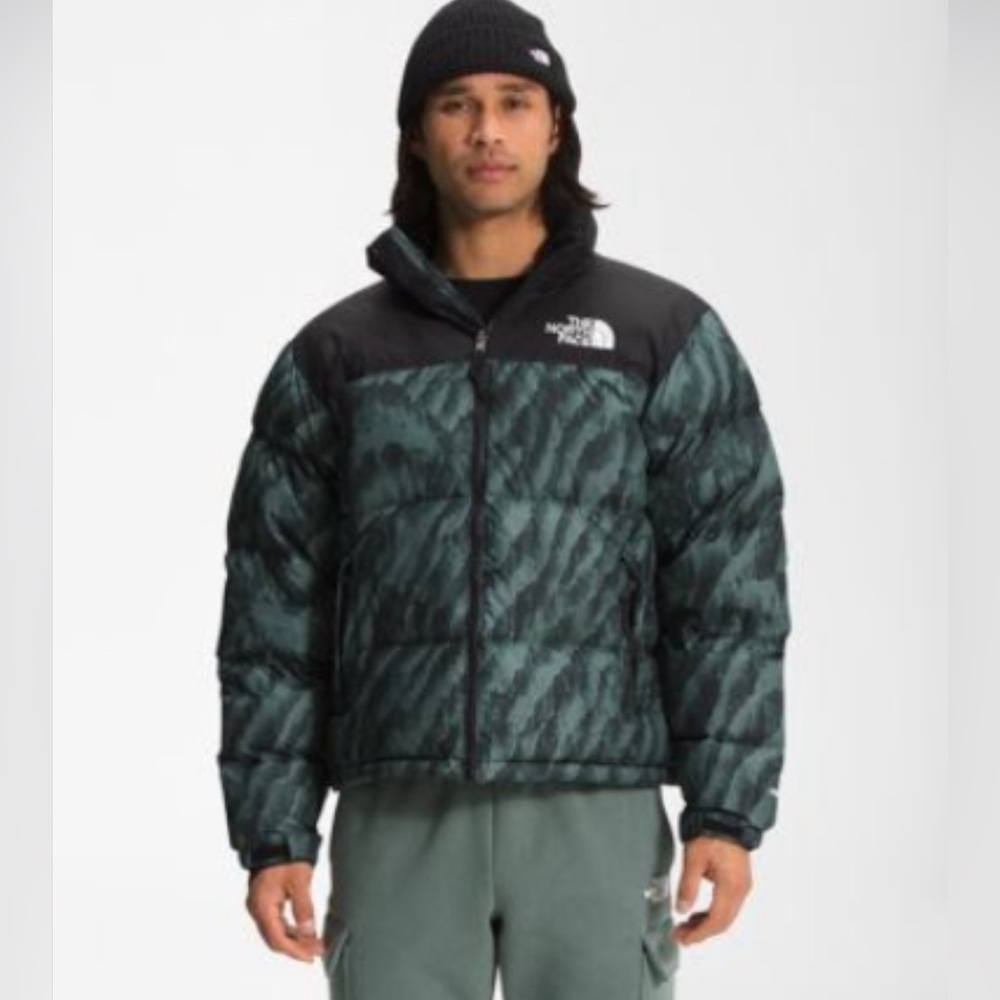 The North Face black and green puffer jacket